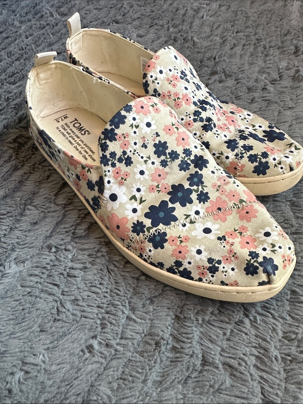 TOMS Floral Canvas Slip-On Shoes - Cream/Pink/Navy